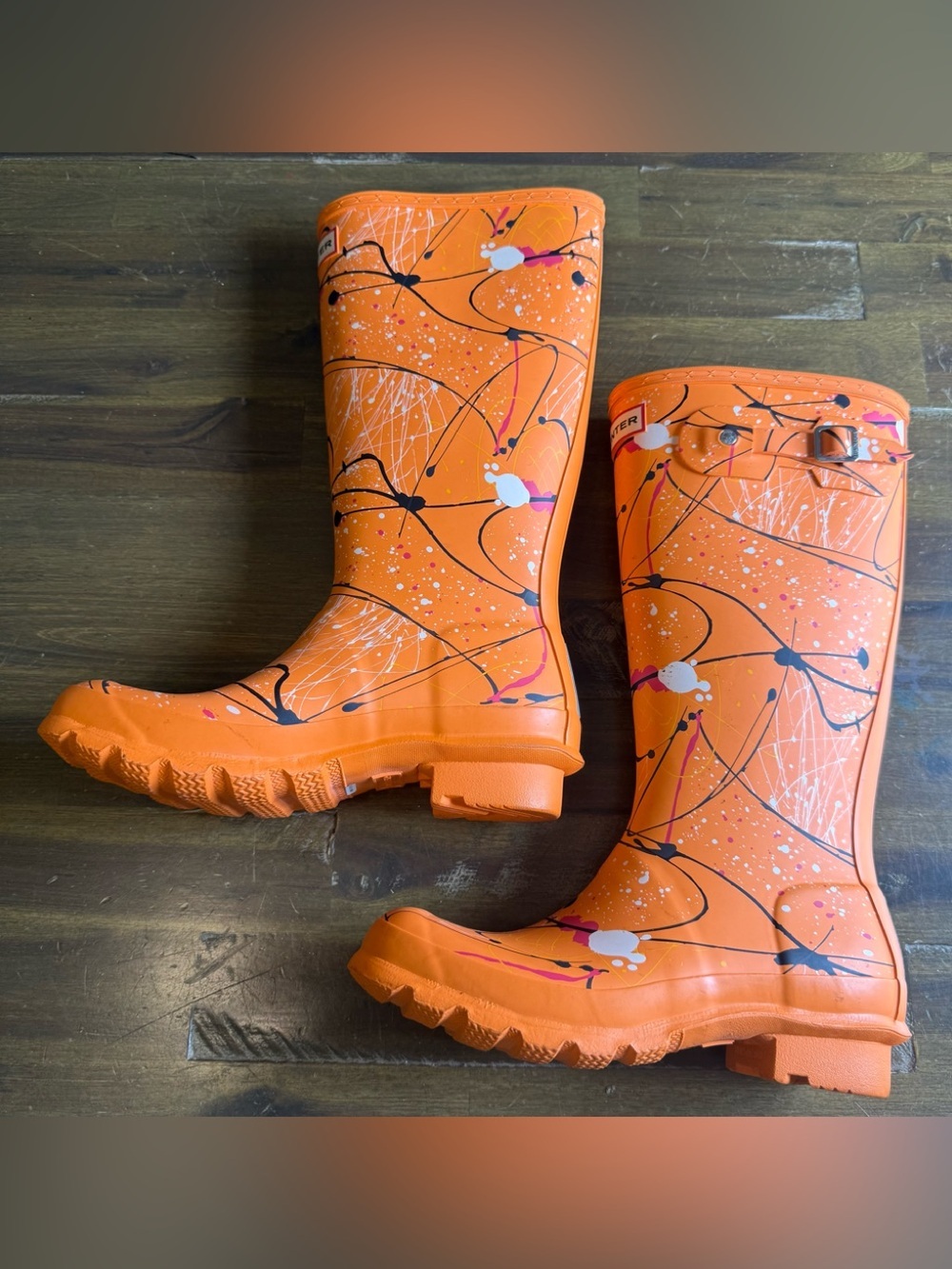 Hunter Paint Splatter Rain Boots - Orange - Picture 2 of 11